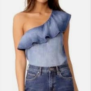 Anthropologie Blue One-Shoulder Top